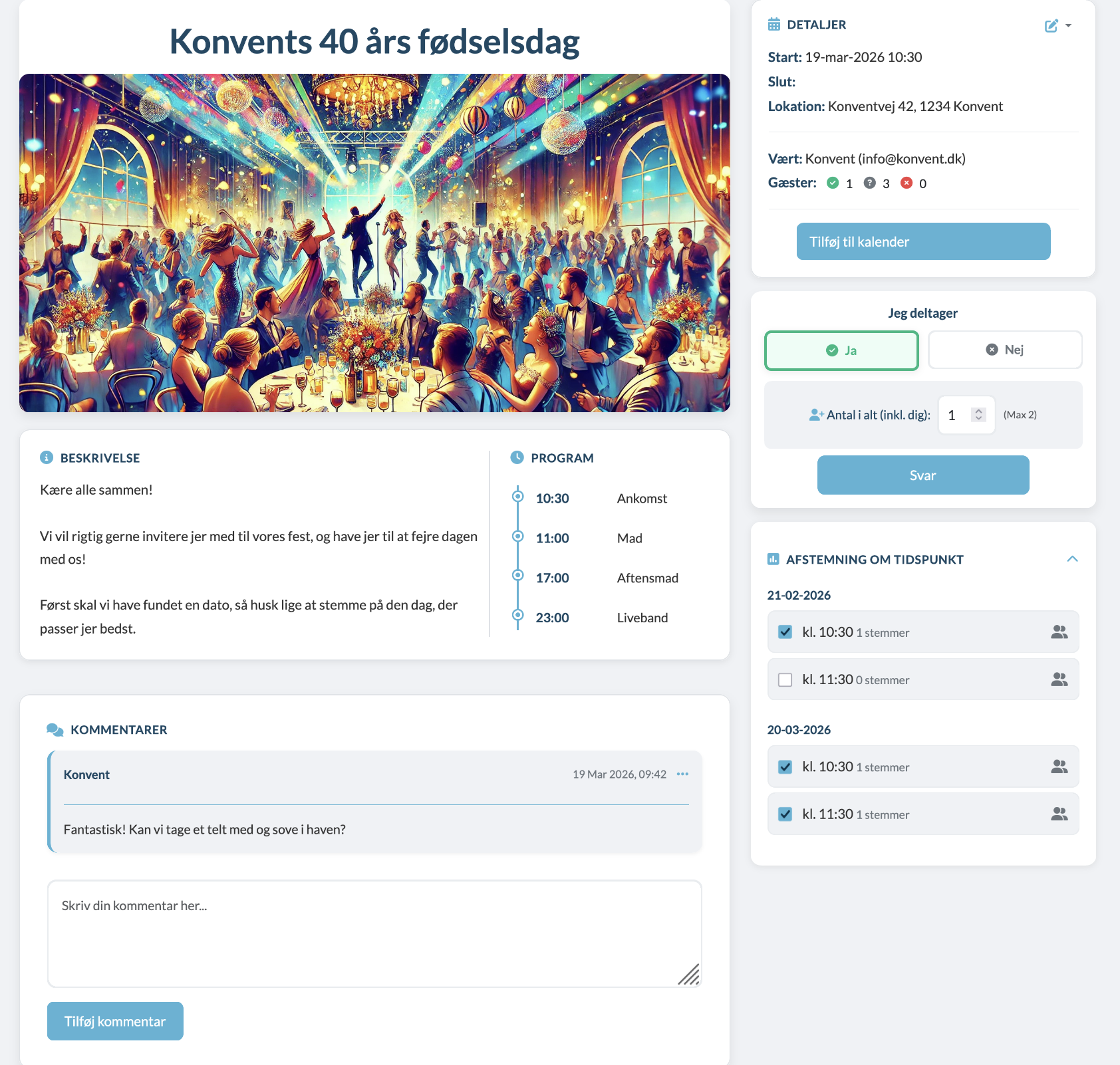 Eksempel på en begivenhed i Konvent