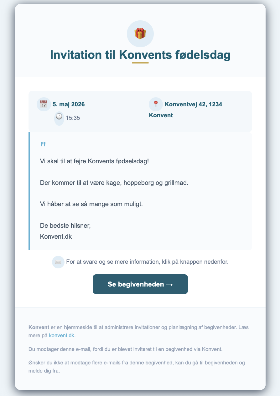 Online invitation sendt via email – eksempel fra Konvent